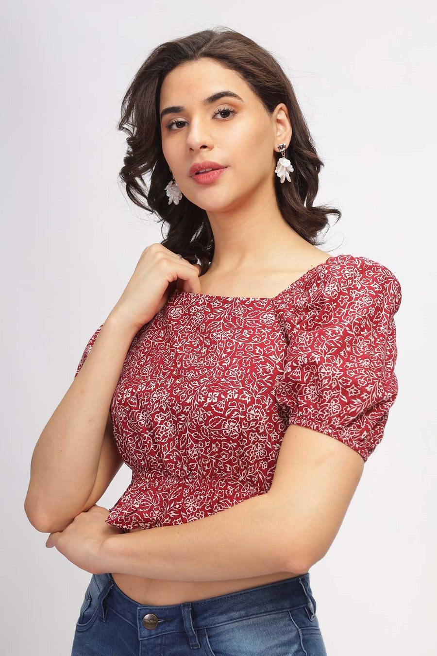 Floral peplum top - Dark Red