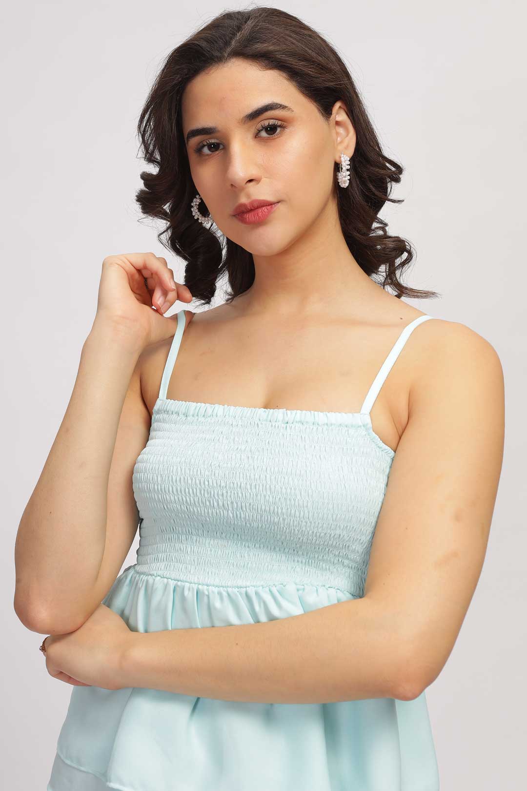 Noodles strap Peplum Top - Blue