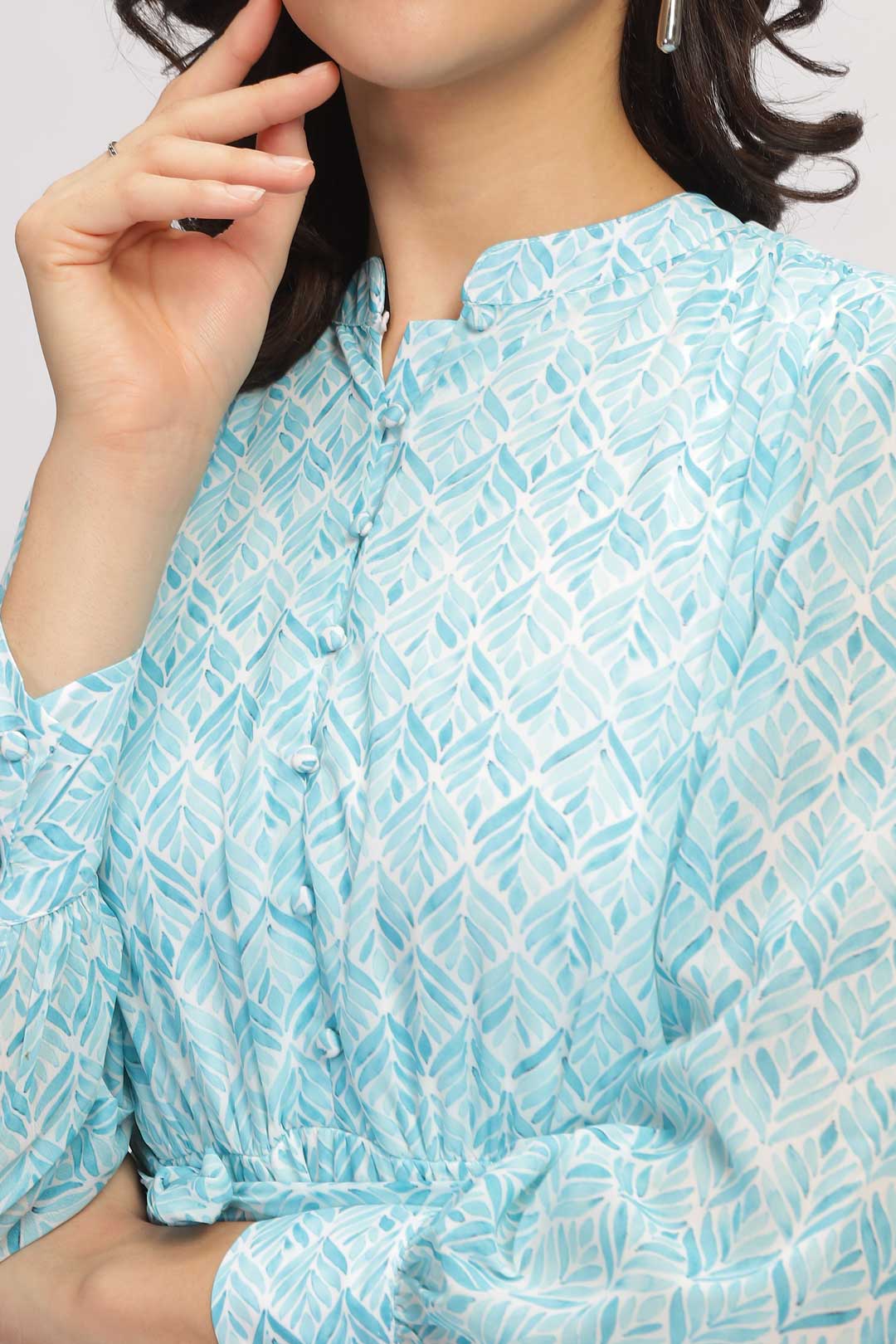 Georgette Abstract Mini Dress - Aqua Blue