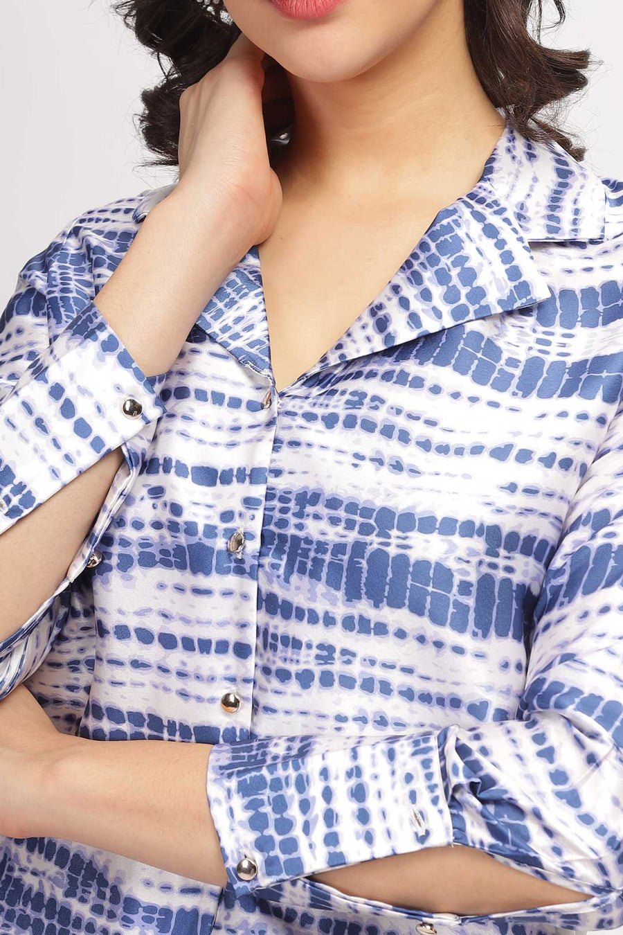 Abstract Print Shirt - White & Blue
