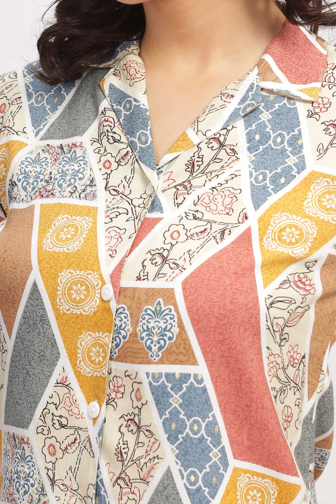 Geo Print Shirt - Beige & Red