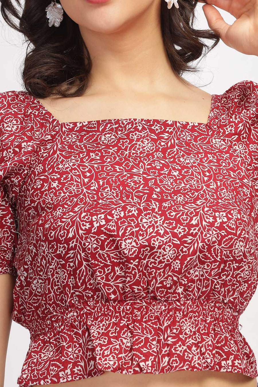 Floral peplum top - Dark Red