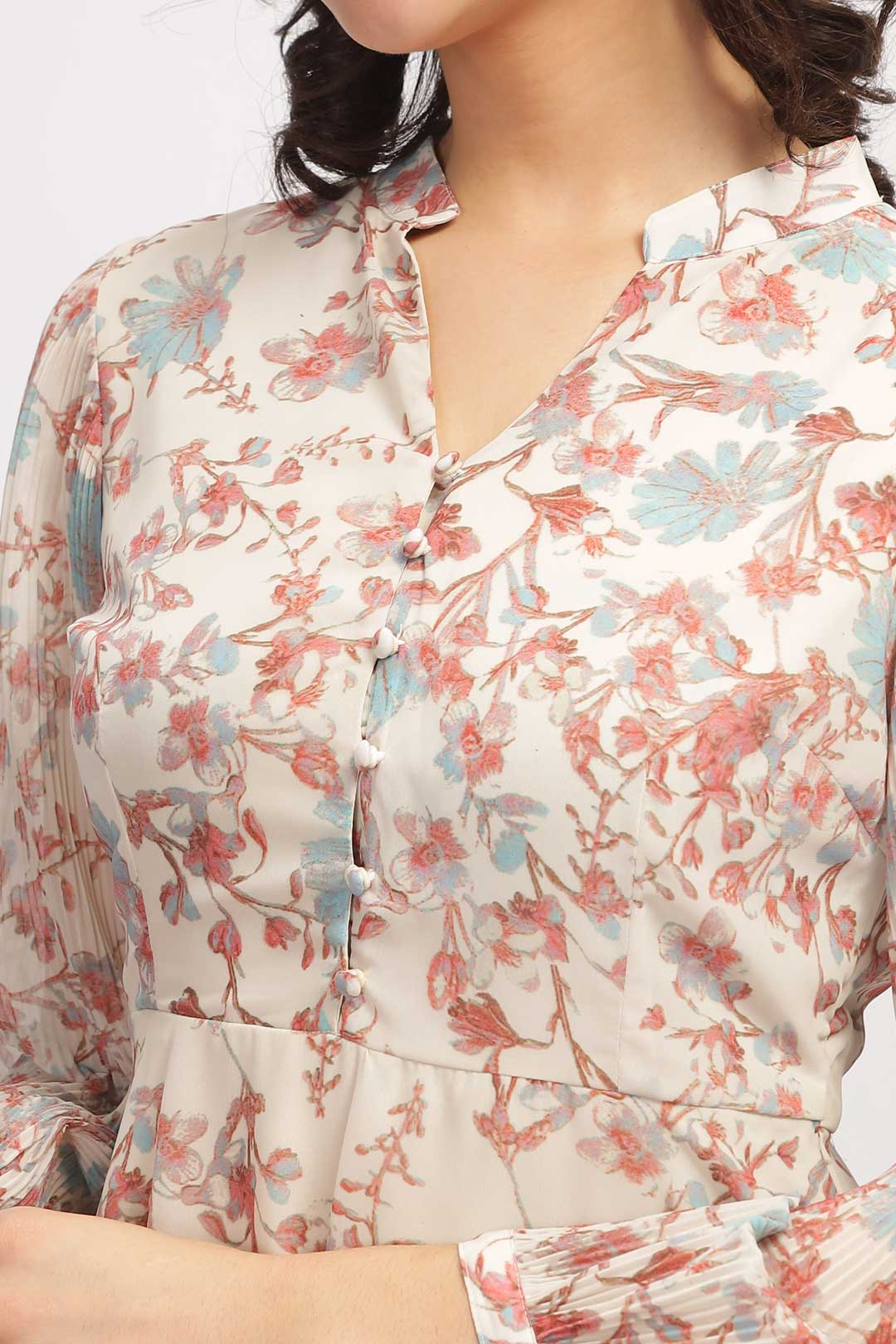Georgette Floral Mini Dress - Creamy