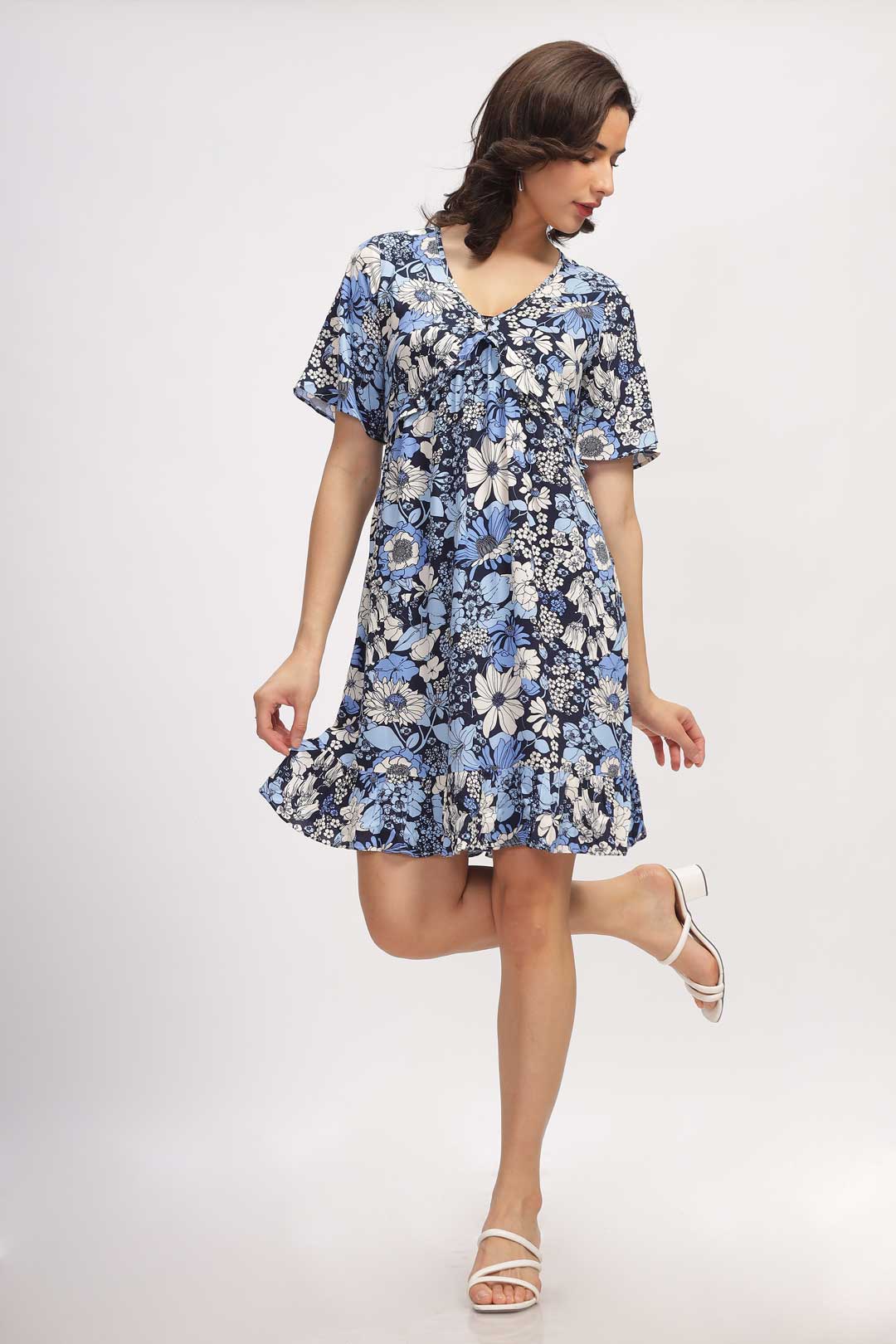 Viscose Waves Mini Dress - Indo Blue