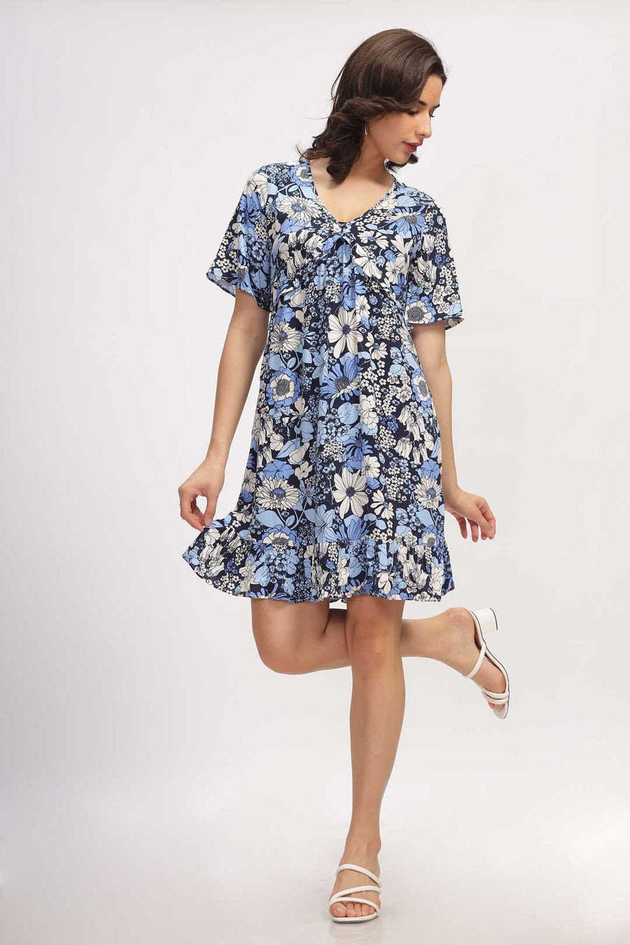 Viscose Waves Mini Dress - Indo Blue