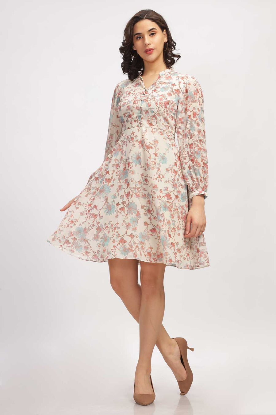 Georgette Floral Mini Dress - Creamy