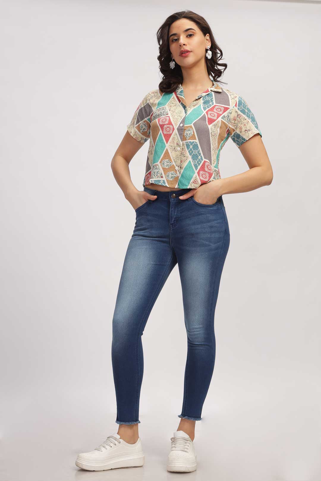 Geo Print Shirt - Beige & Green