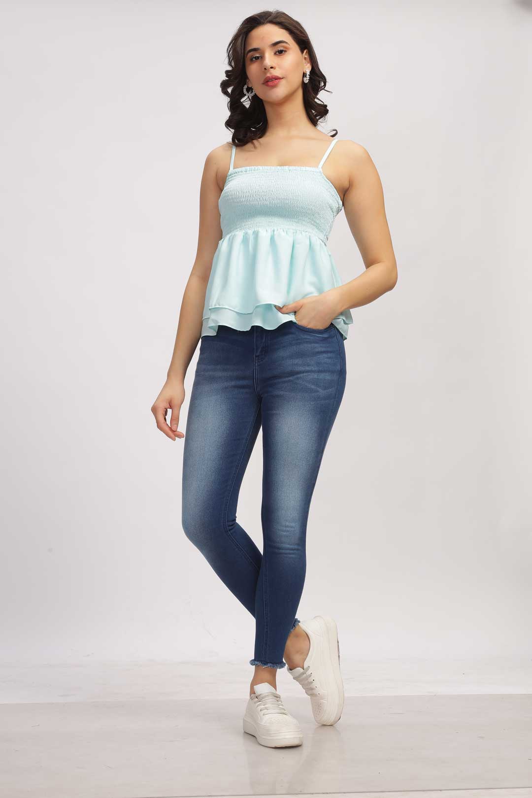 Noodles strap Peplum Top - Blue