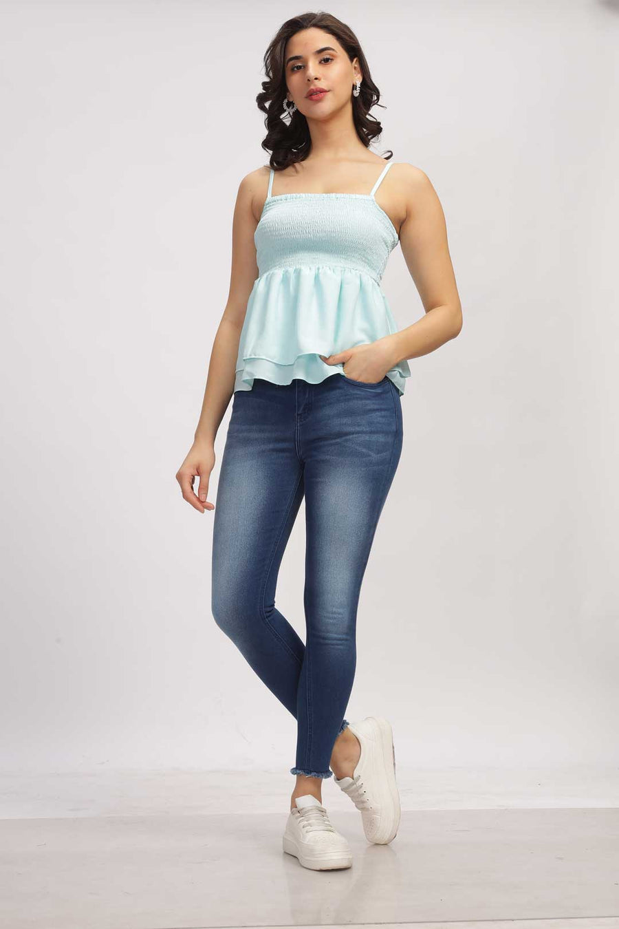 Noodles strap Peplum Top - Blue