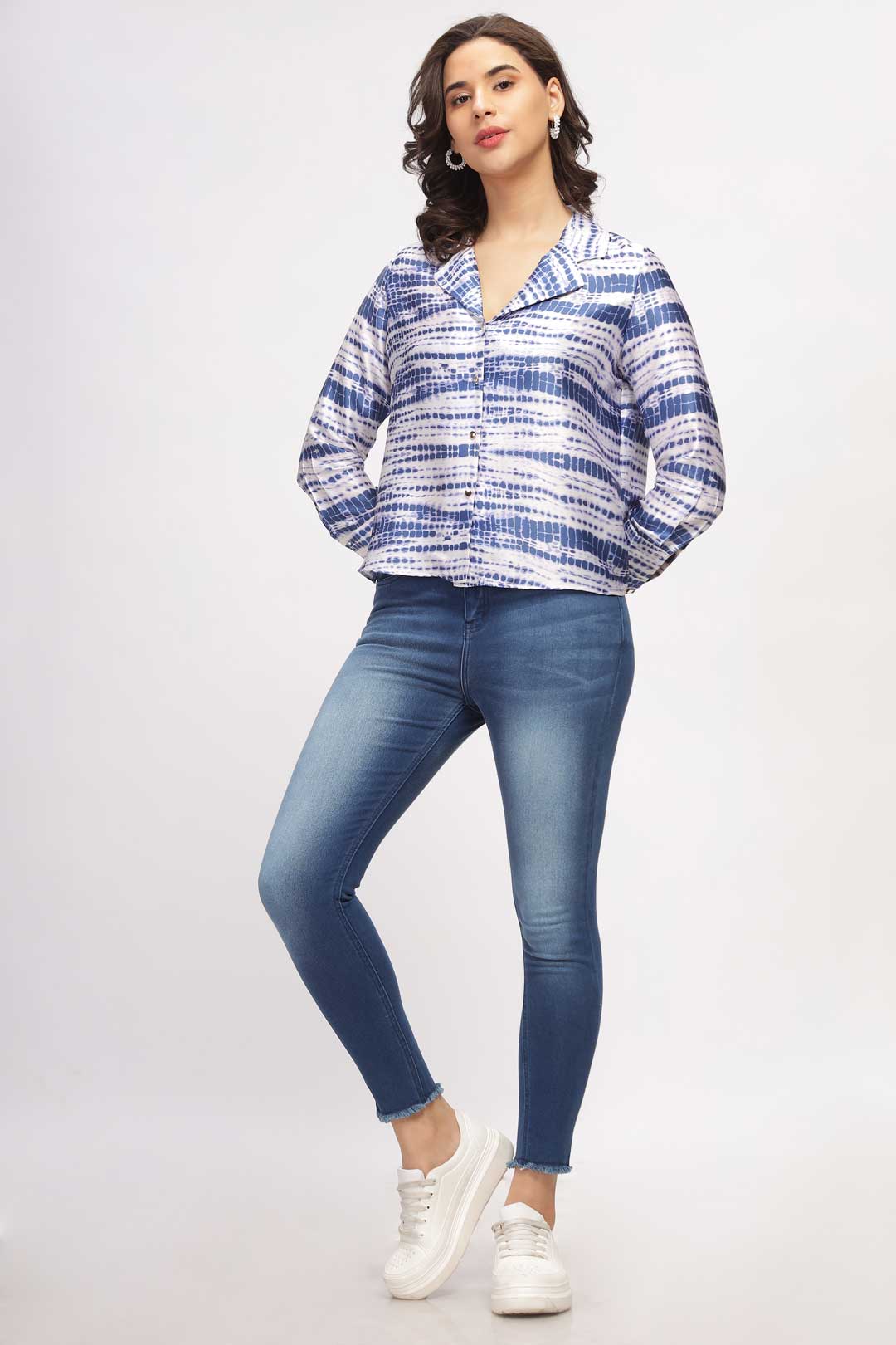 Abstract Print Shirt - White & Blue