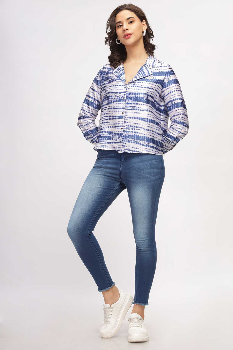 Abstract Print Shirt - White & Blue