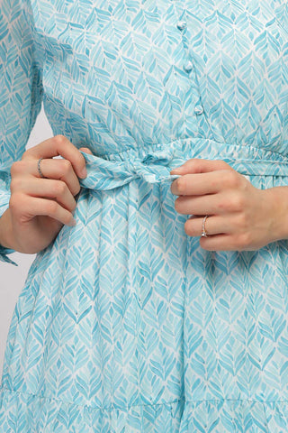 Georgette Abstract Mini Dress - Aqua Blue