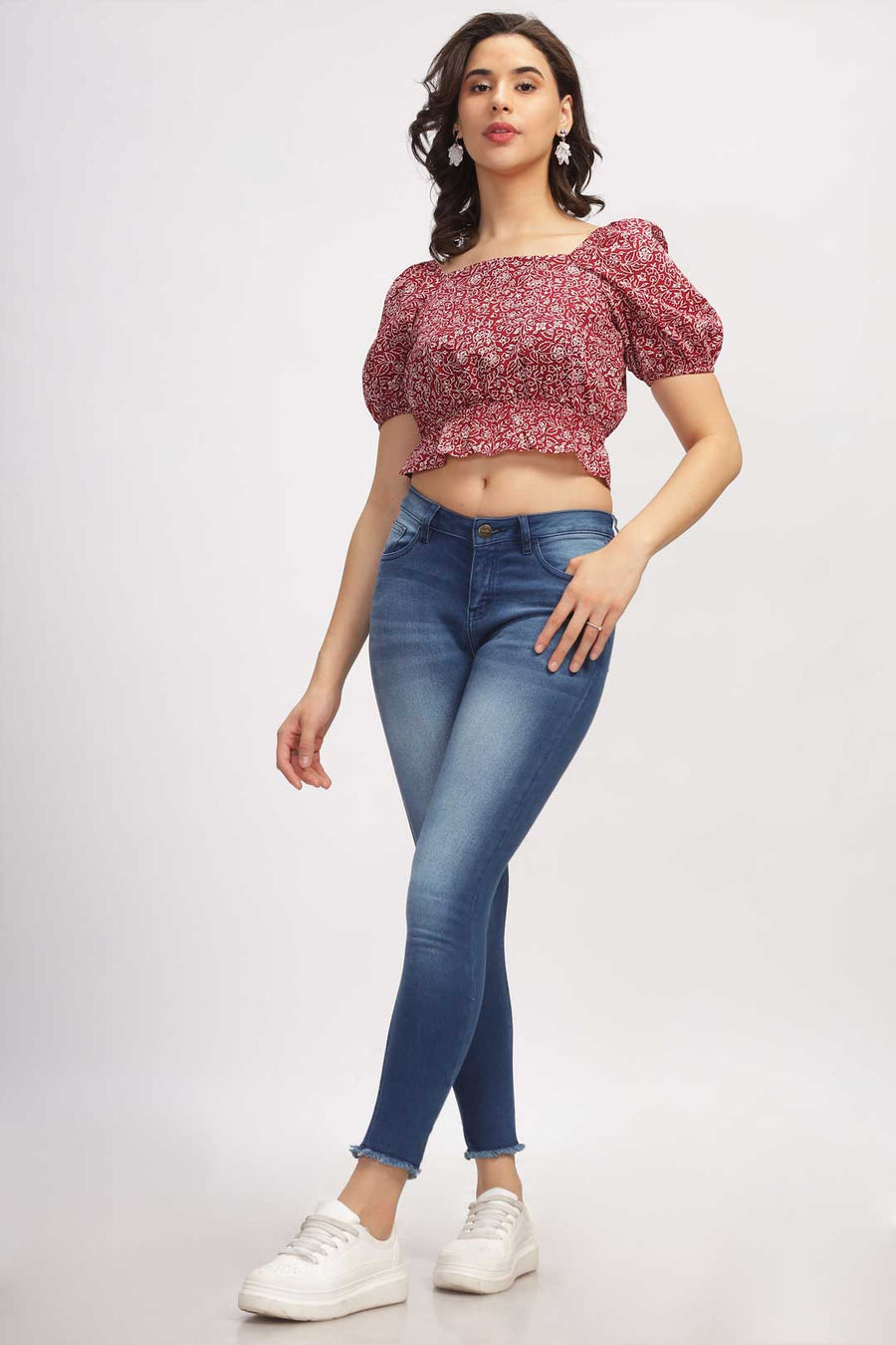 Floral peplum top - Dark Red