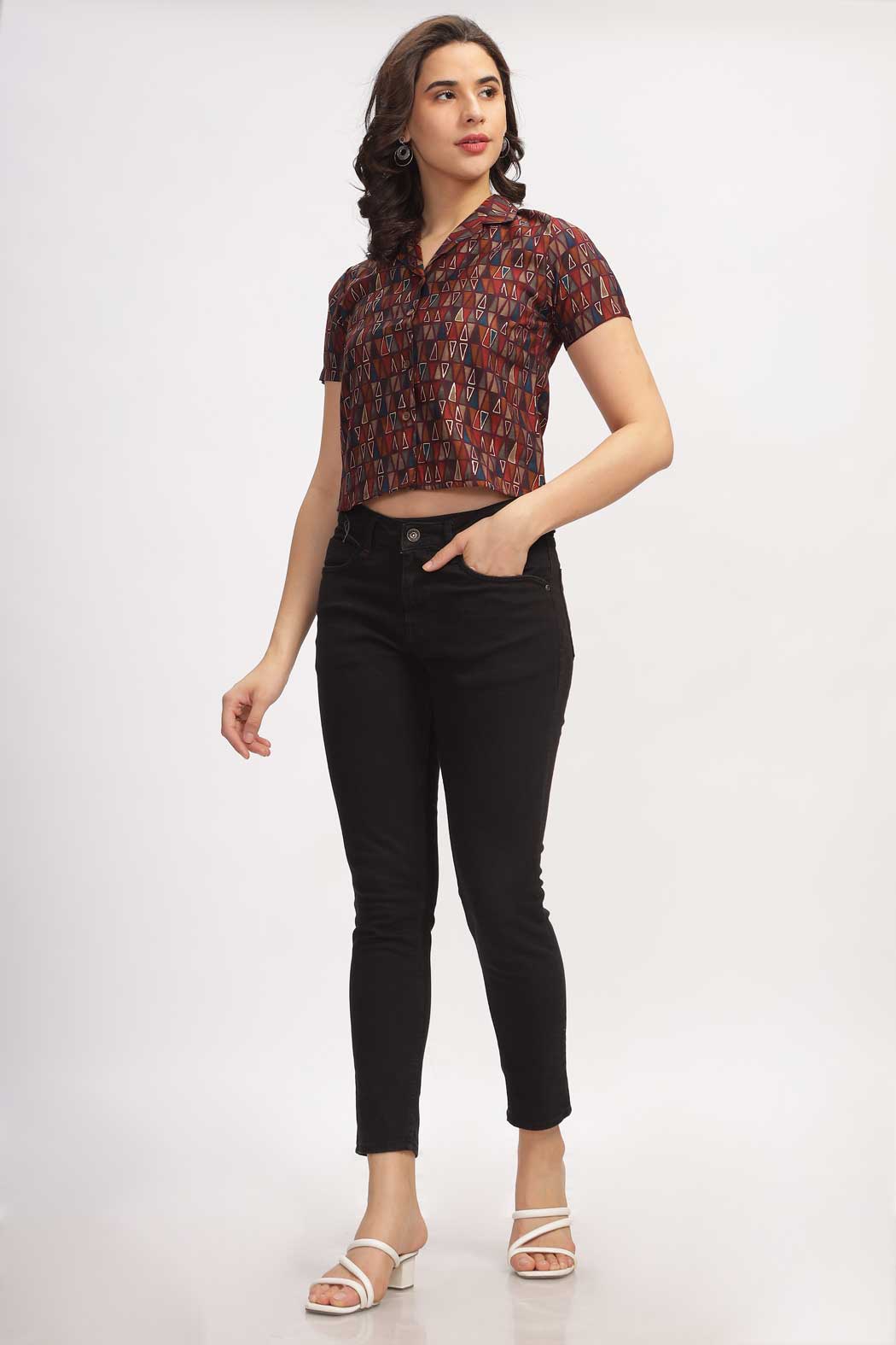 Geo Print Shirt - Maroon