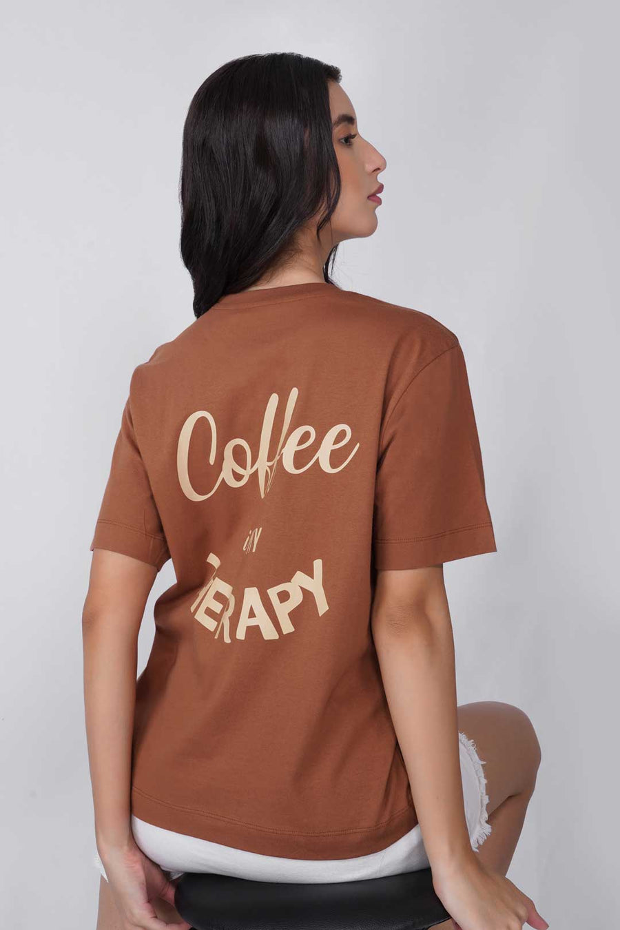 Cotton Relaxed fit Tshirt - Brown - coffee is my therapy