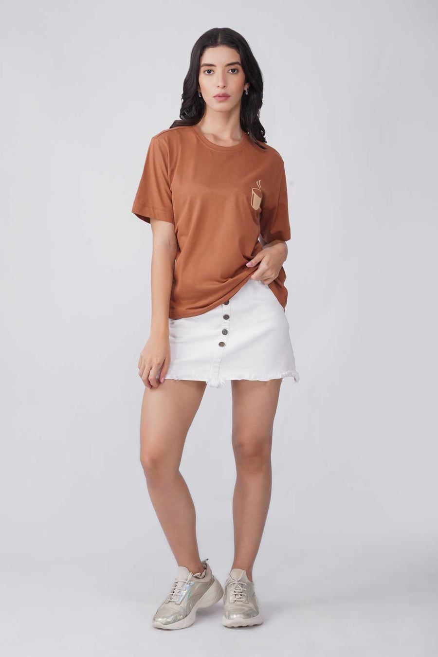 Cotton Relaxed fit Tshirt - Brown - coffee is my therapy