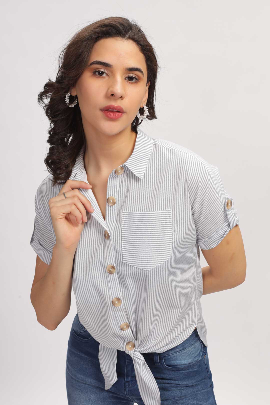 Waist Tie-Up shirt - White
