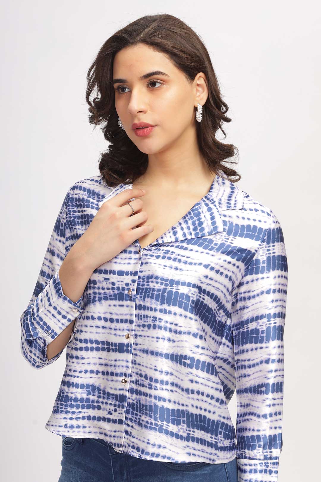 Abstract Print Shirt - White & Blue