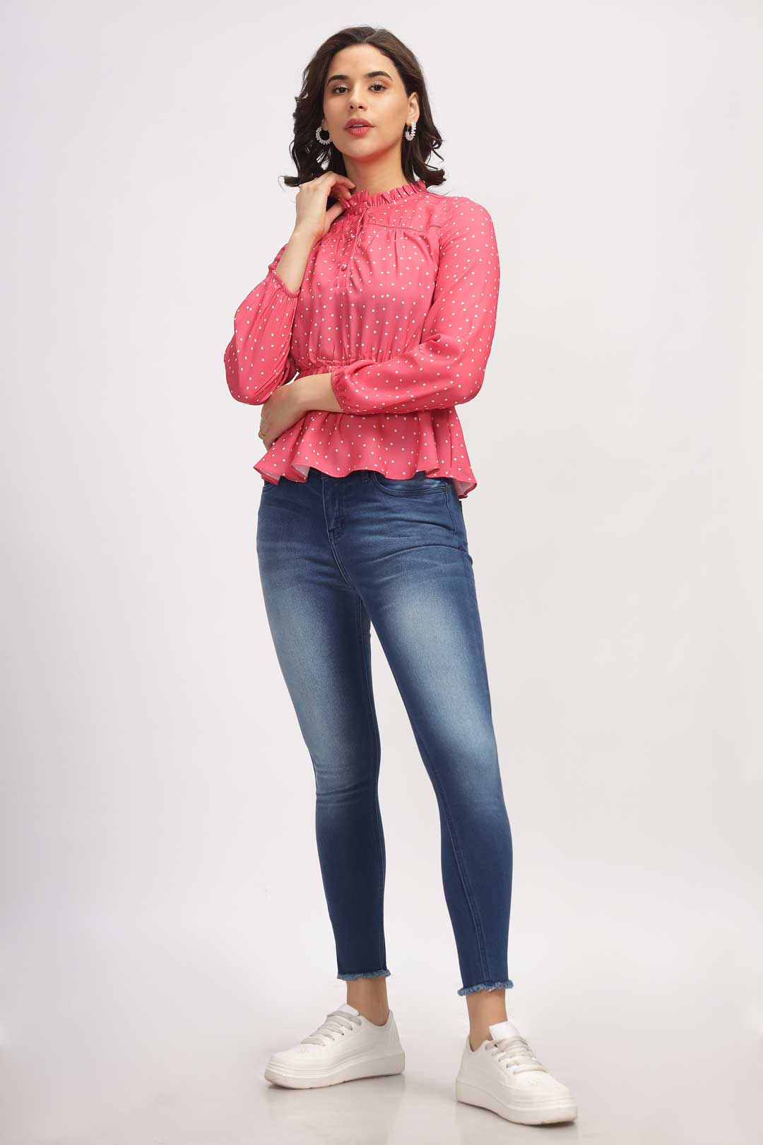 High Neck Peplum Top - Pink
