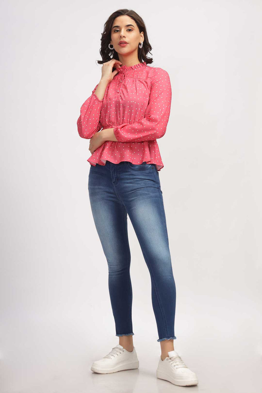 High Neck Peplum Top - Pink