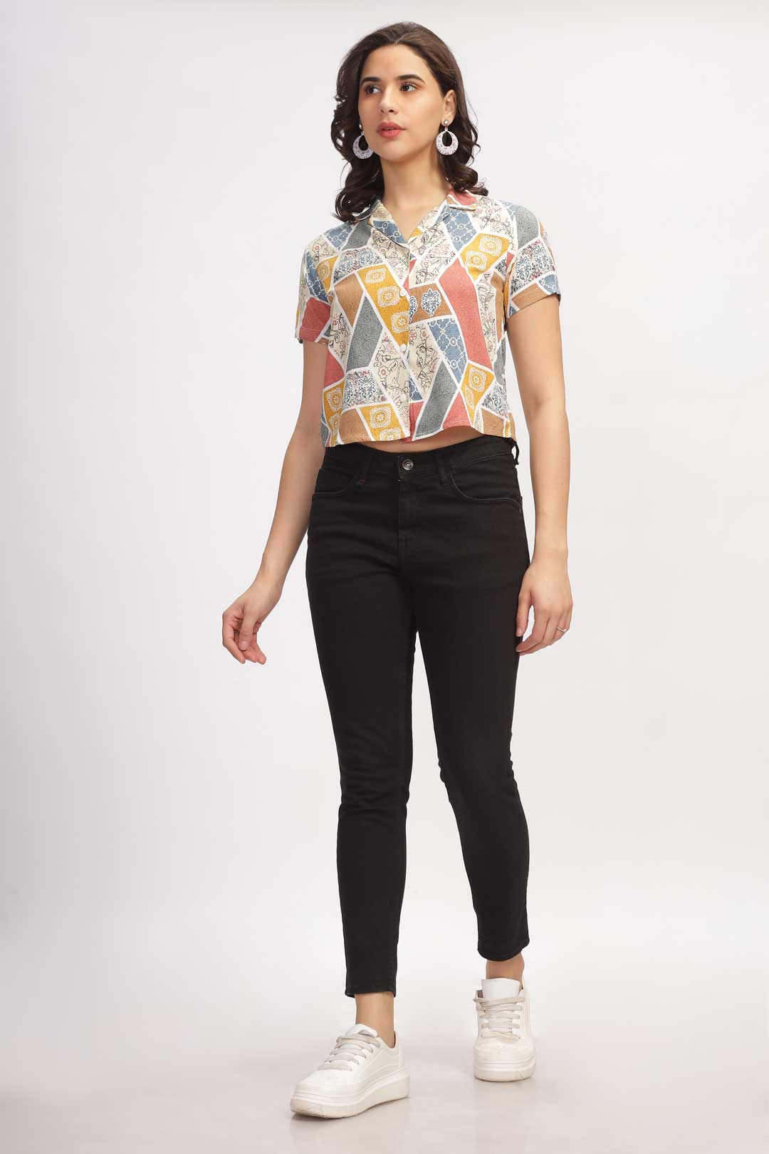 Geo Print Shirt - Beige & Red