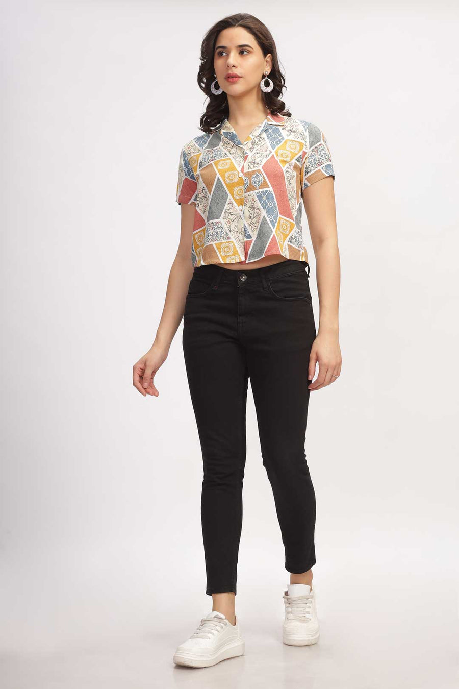 Geo Print Shirt - Beige & Red