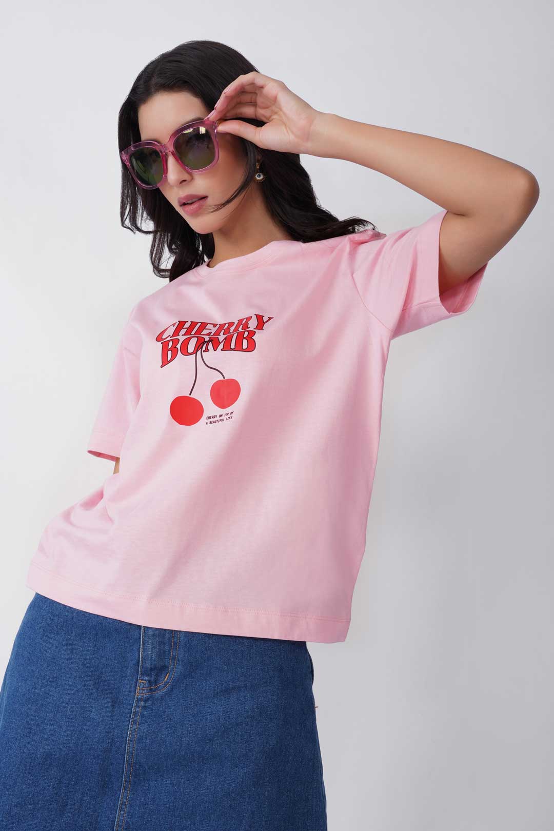 Cotton Relaxed fit Tshirt - Baby pink - Cherry bomb