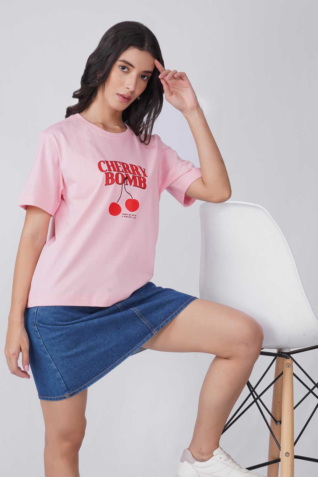 Cotton Relaxed fit Tshirt - Baby pink - Cherry bomb