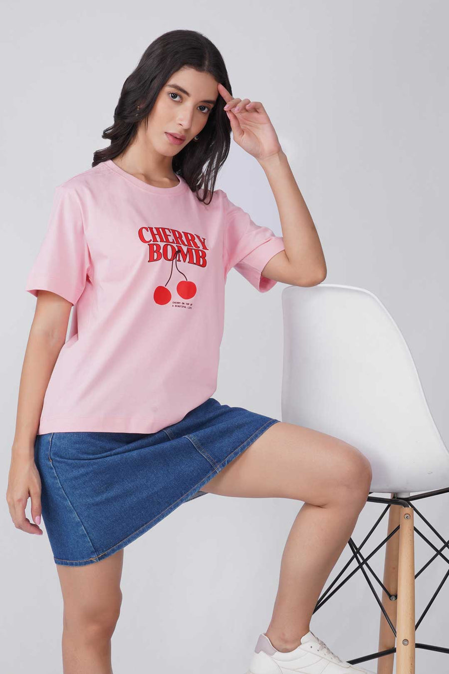 Cotton Relaxed fit Tshirt - Baby pink - Cherry bomb