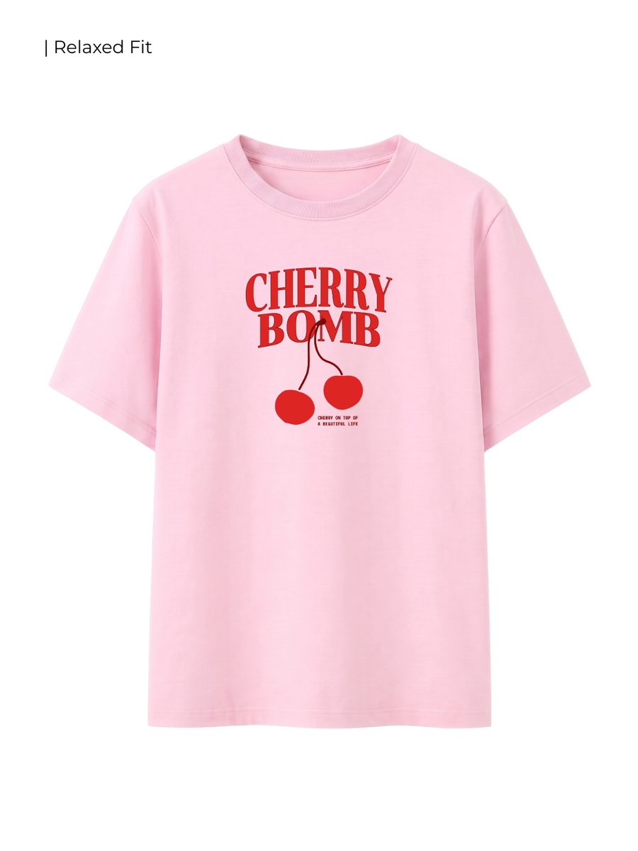 Cotton Relaxed fit Tshirt - Baby pink - Cherry bomb