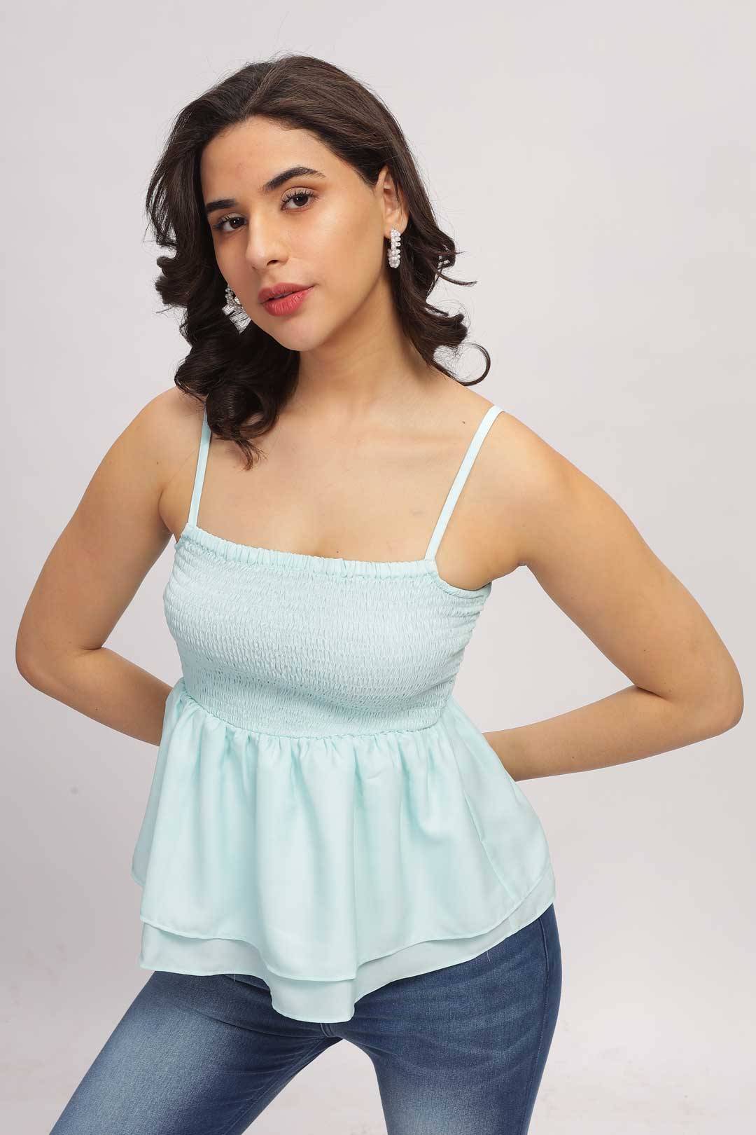 Noodles strap Peplum Top - Blue