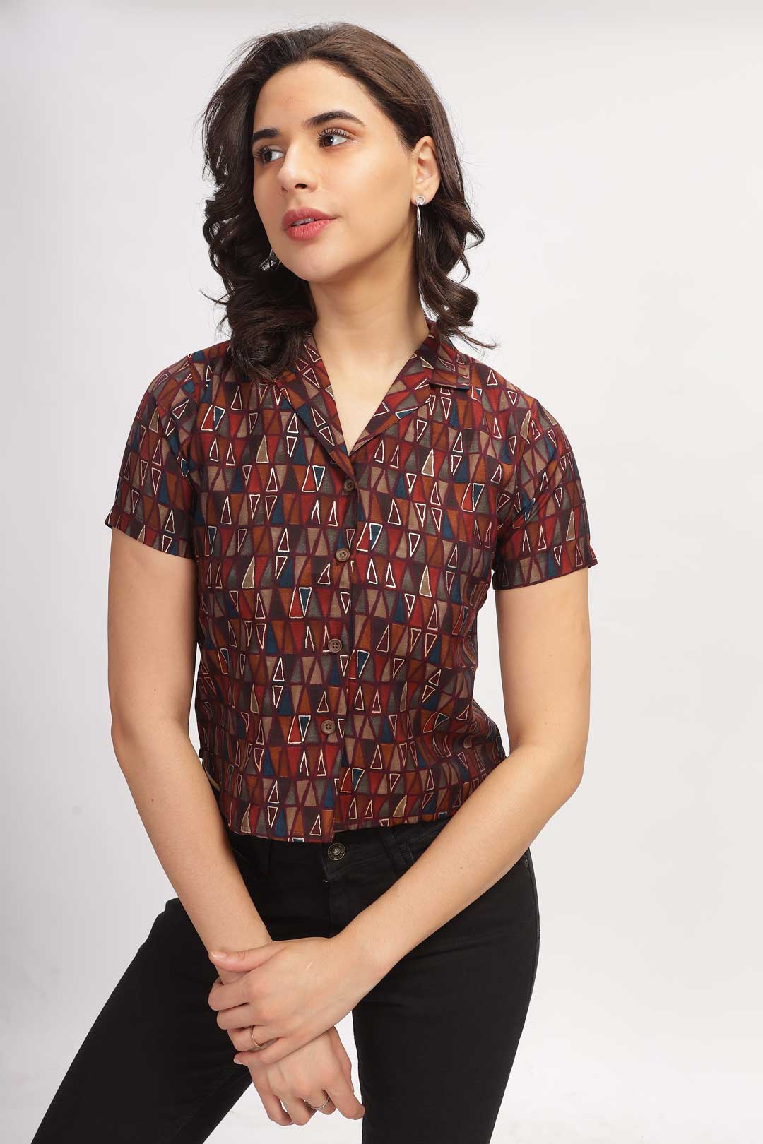 Geo Print Shirt - Maroon