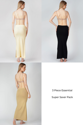 3 Piece - Essentials Pack (Black, Skin, half white) - Everyday Saree shapewear