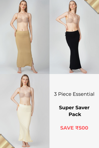 3 Piece - Essentials Pack (Black, Skin, half white) - Everyday Saree shapewear