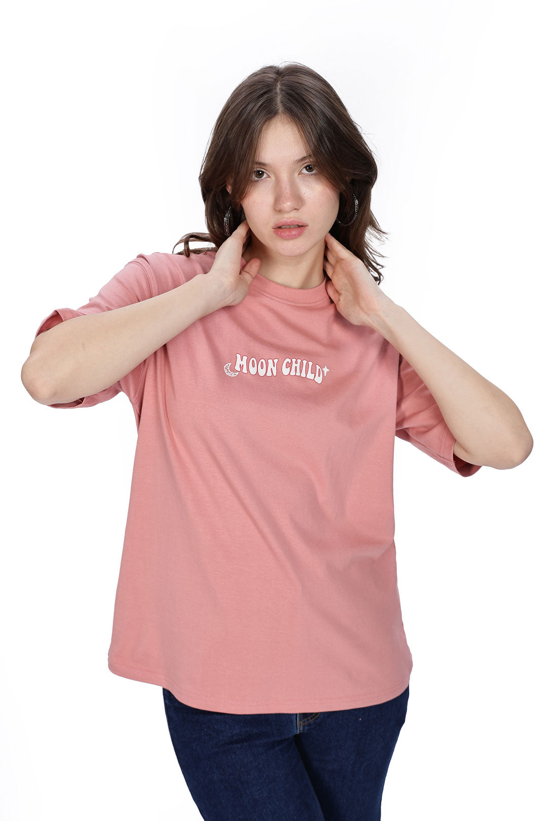 Cotton oversized Tshirt Coral pink - Moon child