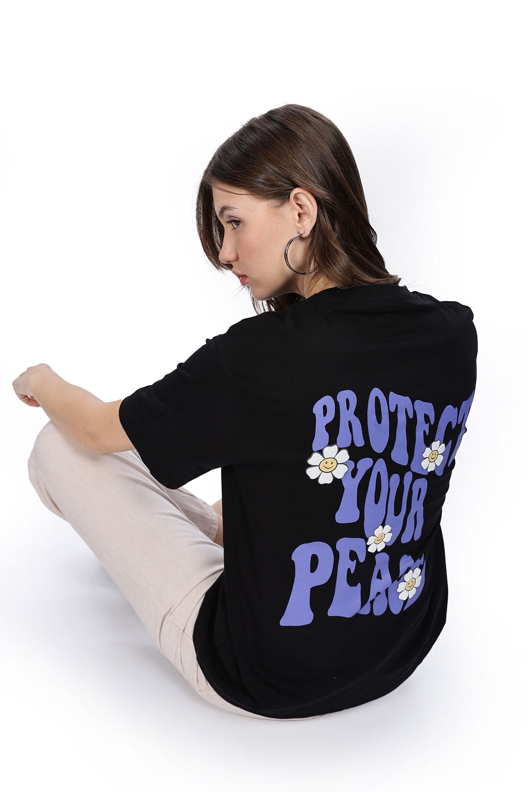 Cotton oversized Tshirt Jet Black - Protect your peace