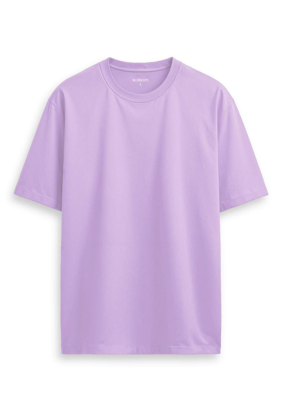 Oversized combed cotton solid Tshirt - Lilac