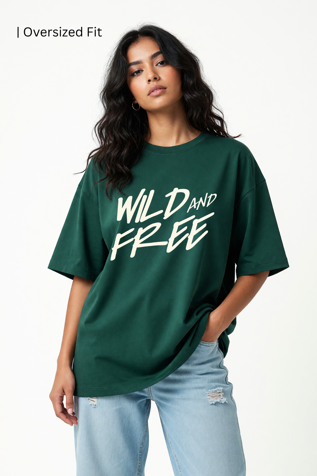 Cotton Oversized Tshirt - Green - WILD & FREE