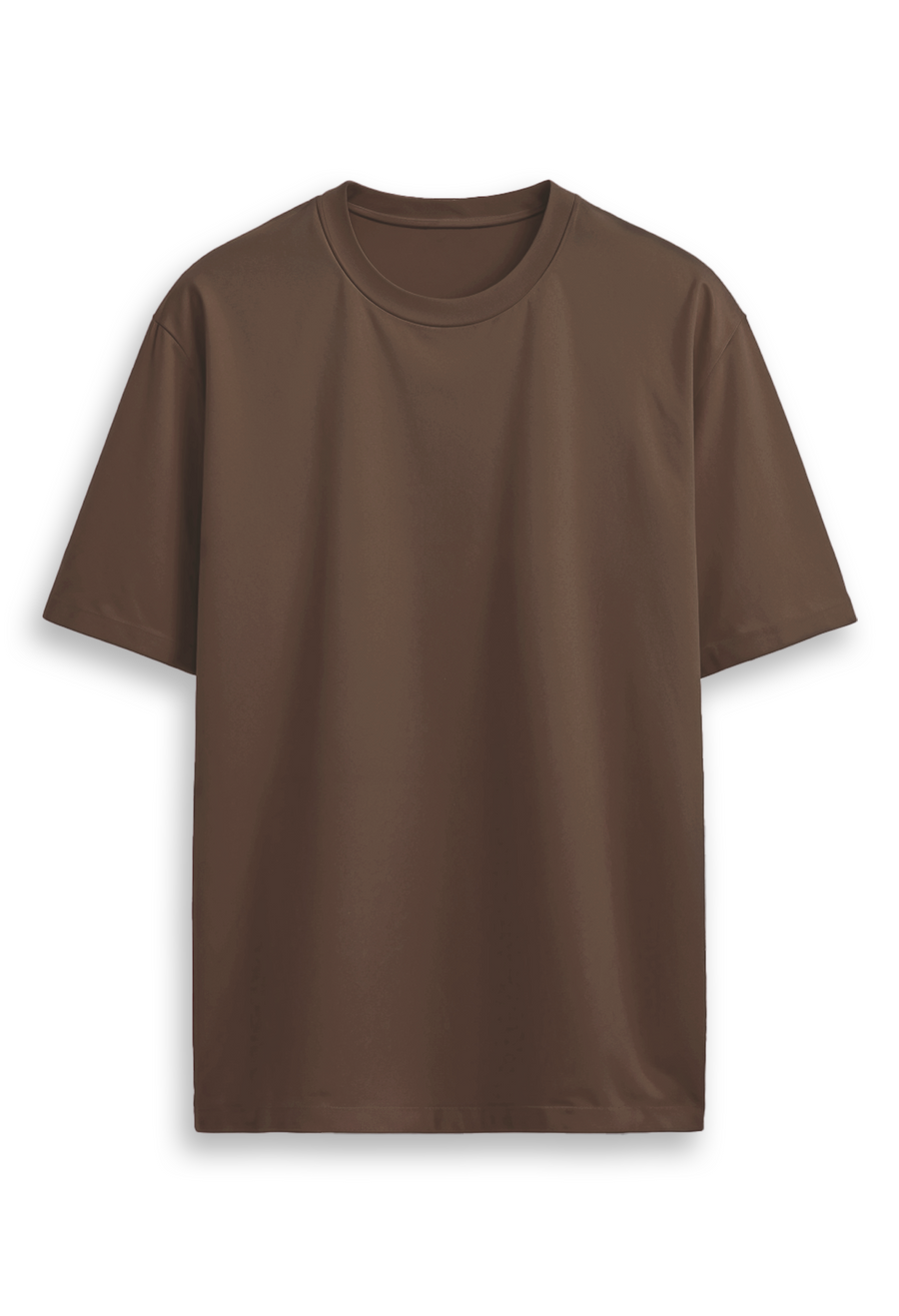 Oversized combed cotton solid Tshirt - Chocolate Brown