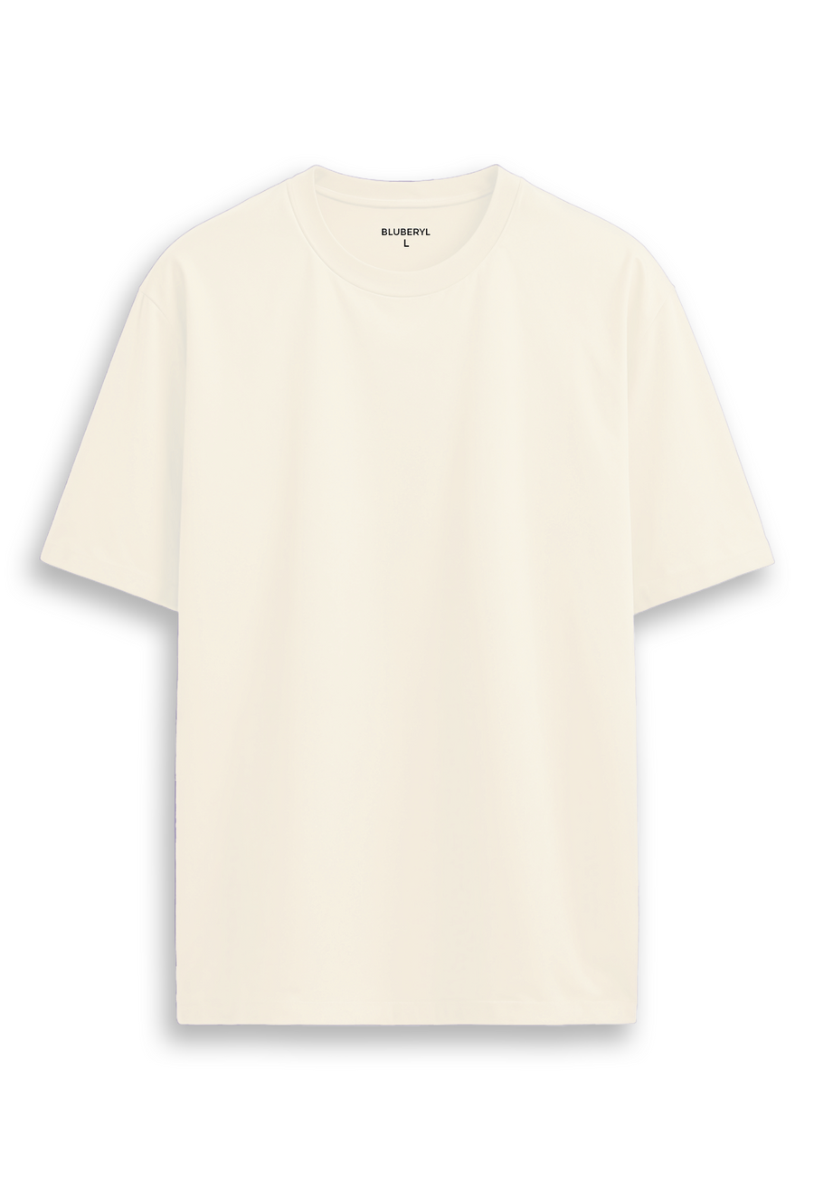 Oversized combed cotton solid Tshirt - Half White