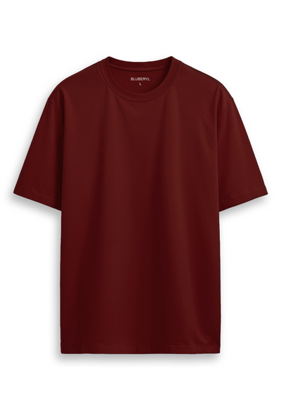 Oversized combed cotton solid Tshirt - Scarlet Red