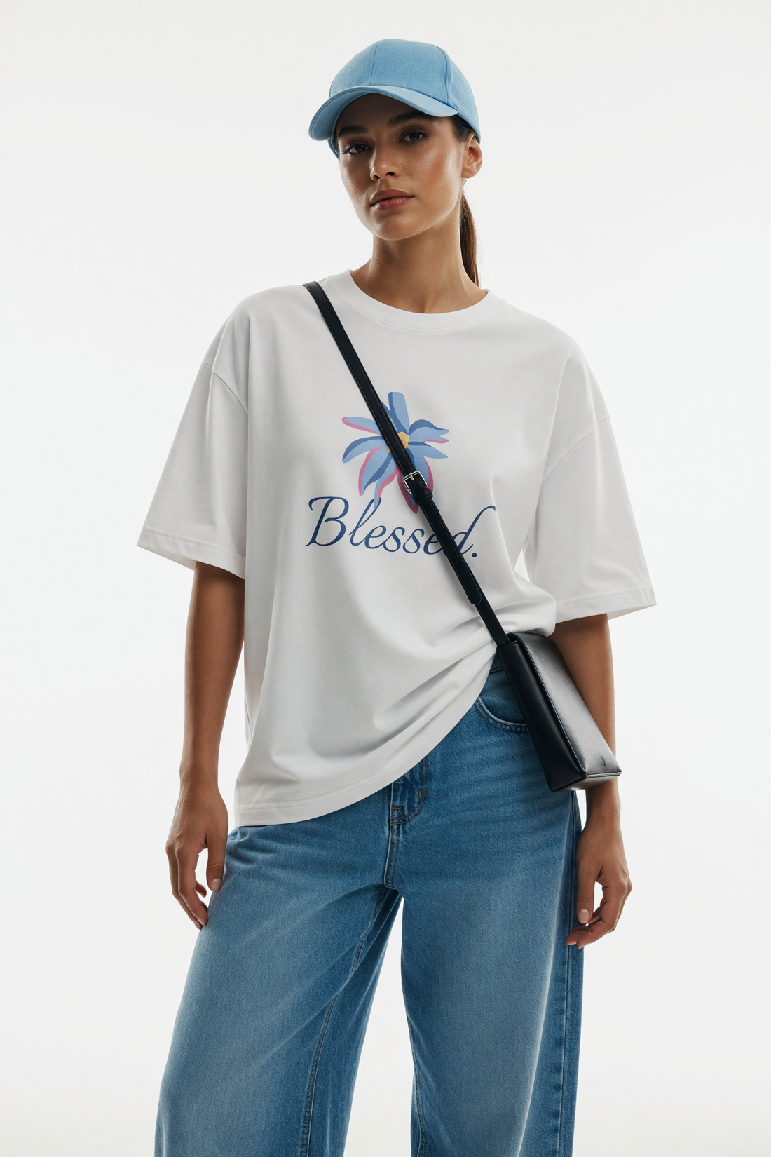 Cotton Oversized Tshirt - White - BLESSED FLOWER