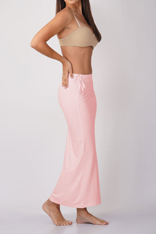 Light pink saree shapewear petticoat with drawstring side slit