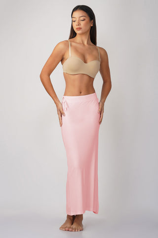 Baby pink saree shapewear petticoat with drawstring side slit